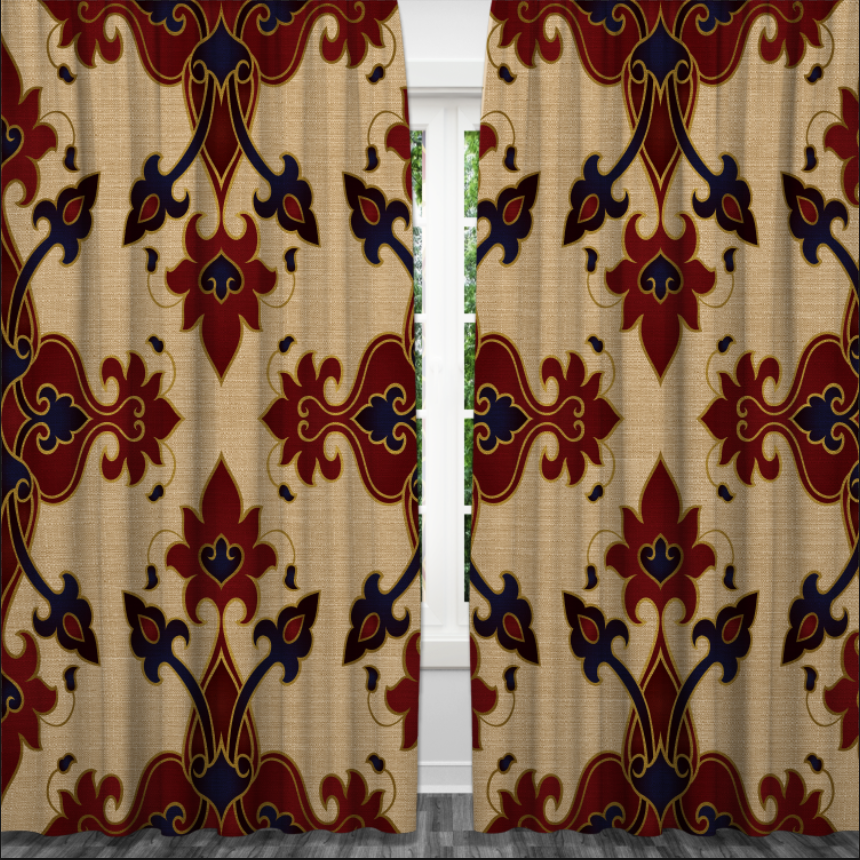 Штори Червоно чорні з принтом перського килима квіткові візерунки орнаменти персидський турецький пейслі 2 Фотоштора ВСІ розміри