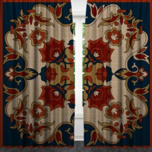 Штори Червоно чорні з принтом перського килима квіткові візерунки орнаменти персидський турецький пейслі 1 Фотоштора ВСІ розміри