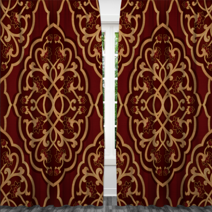 Штори Червоно золоті з принтом перського килима квіткові візерунки орнаменти персидський Фотоштора ВСІ розміри