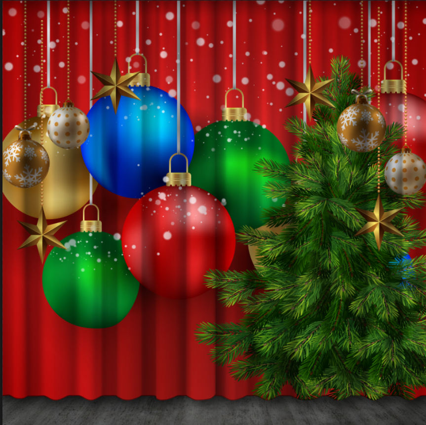 Штори Червоні різдвяні новорічні з візерунком сніжинок ялинкові прикраси кульки ялинка Фотоштора ВСІ розміри