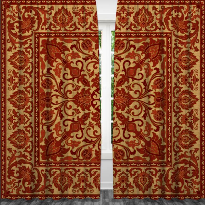 Штори Червоні оксамитові з принтом перського килима квіткові візерунки орнаменти персидський турецький Фотоштора ВСІ розміри