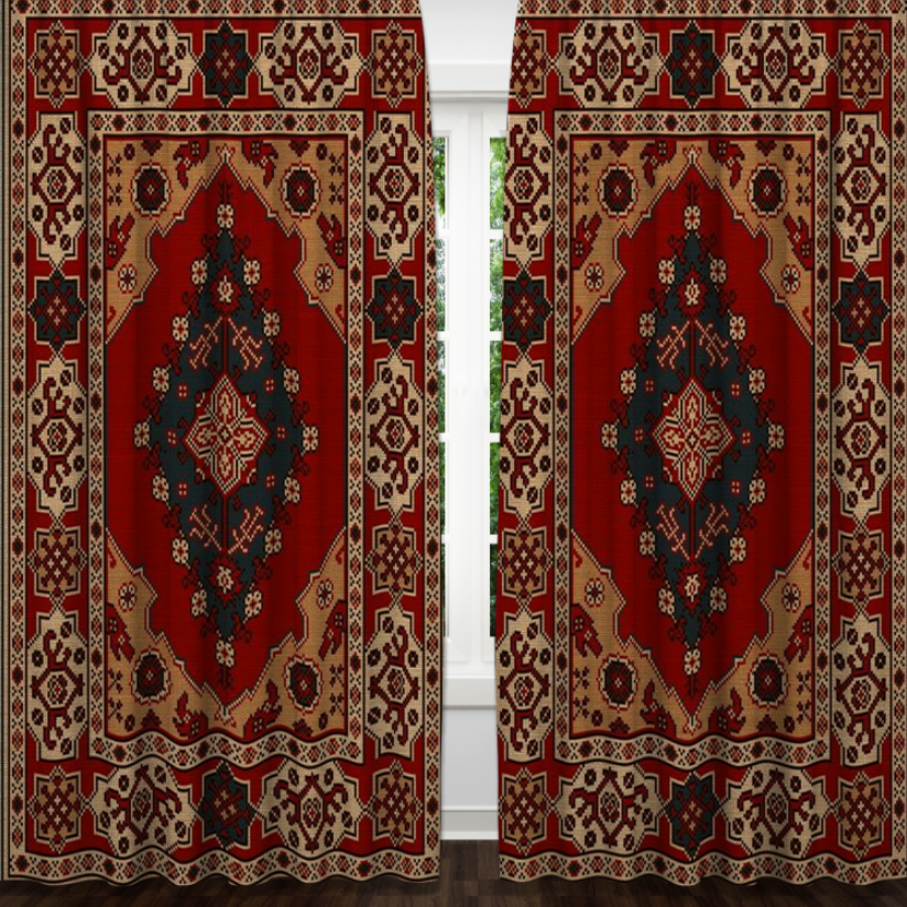 Штори Червоний з принтом перського килима візерунки орнаменти персидський турецький Фотоштора ВСІ розміри
