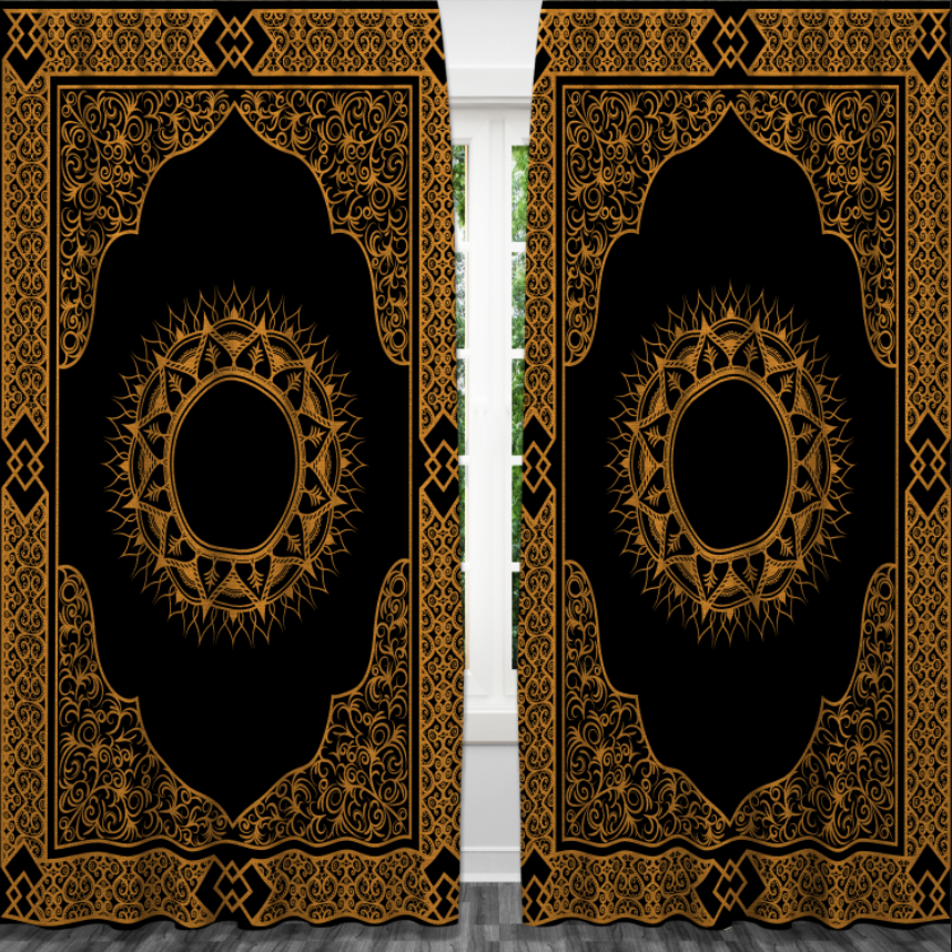Штори Жовто чорні з принтом перського килима квіткові візерунки орнаменти персидський турецький Фотоштора ВСІ розміри