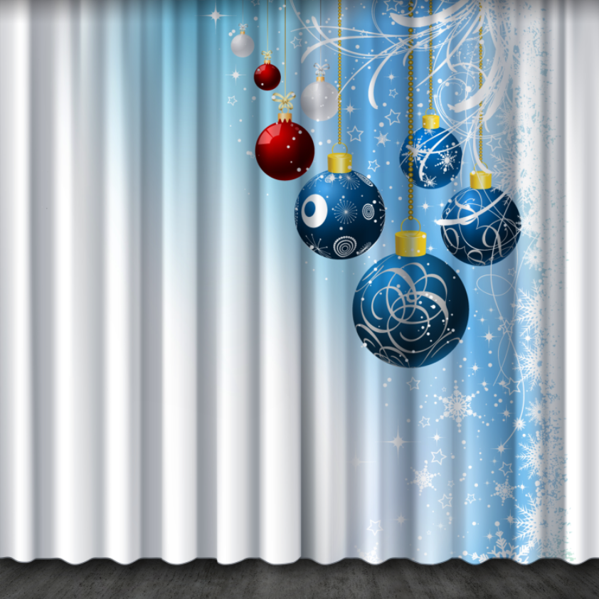Штори Білі різдвяні новорічні з візерунком сніжинок ялинкові прикраси кульки 4 Фотоштора ВСІ розміри