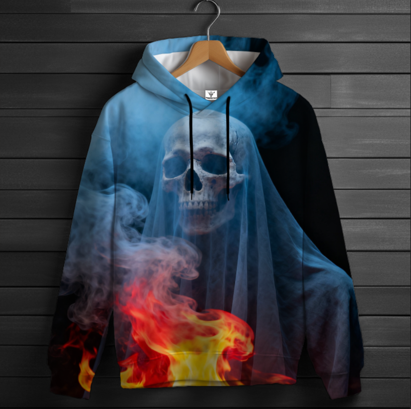 Толстовка худі Череп привид з вогнем дим 3D принт ВСІ Розміри Преміум тканина