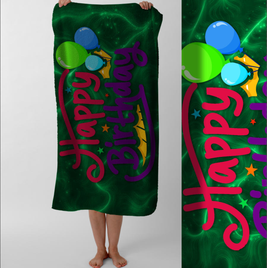 Рушник Happy Birthday З Днем Народження 2  пляжний з принтом ВСІ розміри