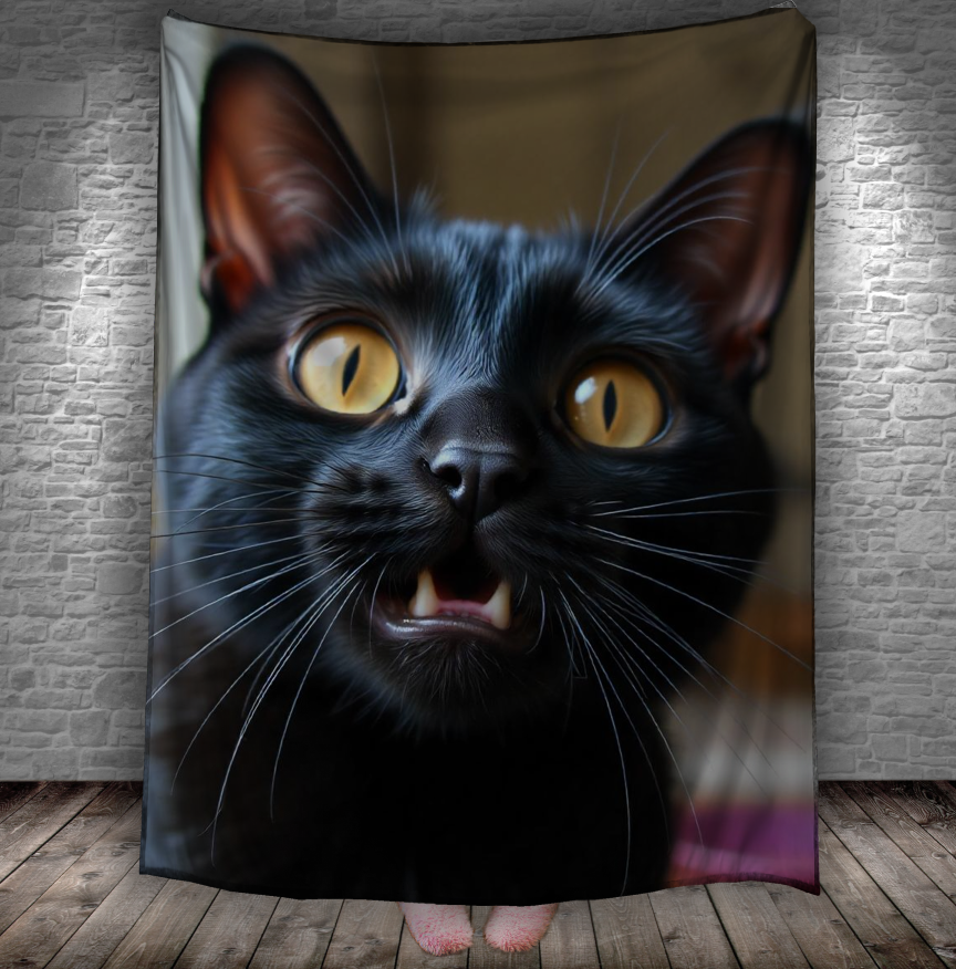 Плед Чорний кіт велика морда погляд 3 150х200 см