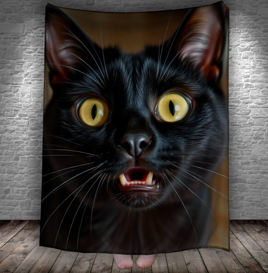 Плед Чорний кіт велика морда погляд 150х200 см