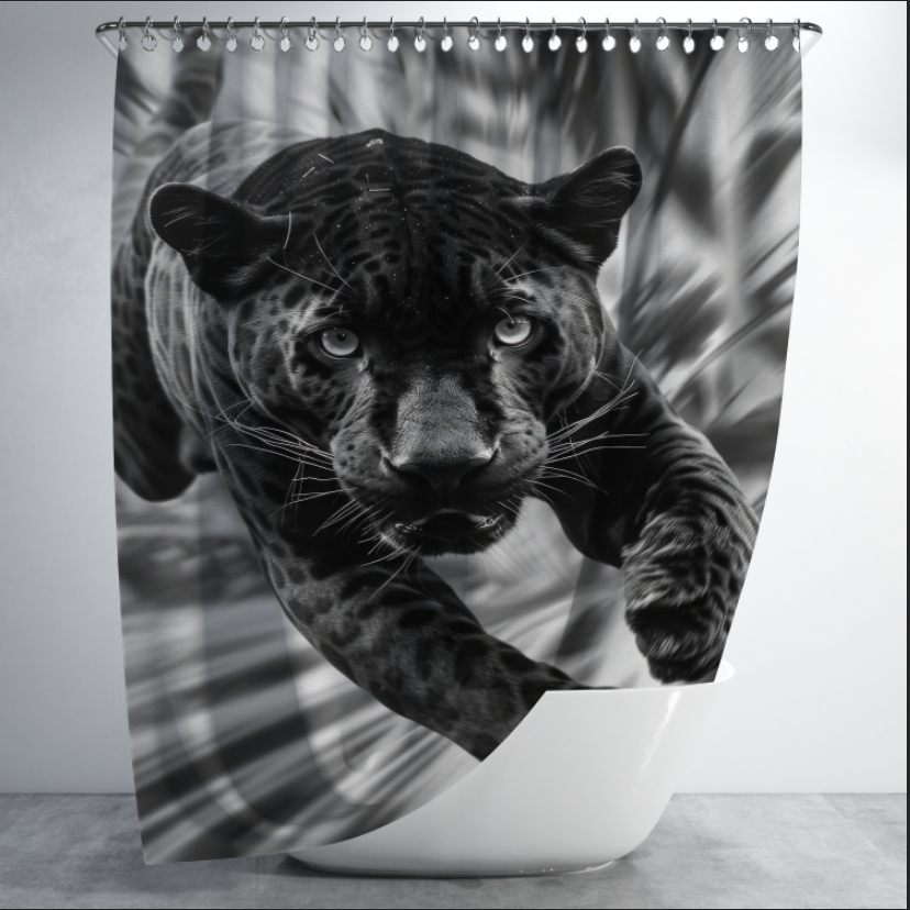Штора в душ Чорна пантера кішка для ванної 150х200 см