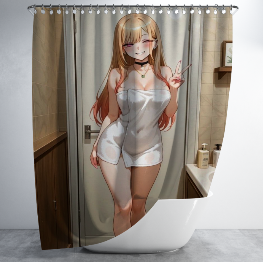 Штора в душ Гарна дівчина аніме Вайфу Waifu Каваї Kawaii стиль отаку дорослі няшки сексі еротична для ванної 150х200 см