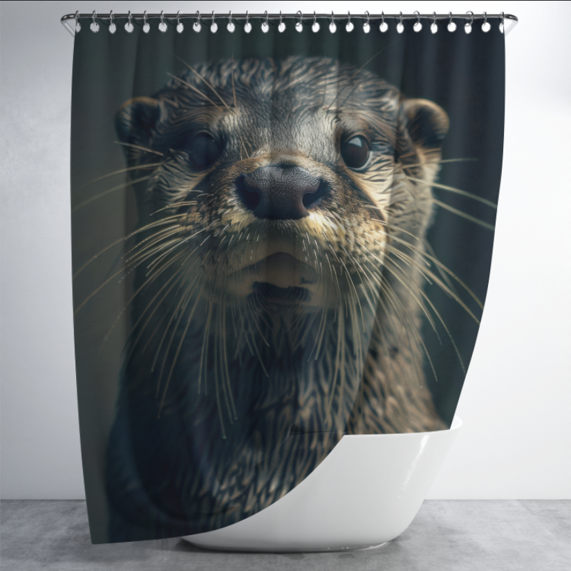 Штора в душ Видра крупний план морда позує для ванної 150х200 см