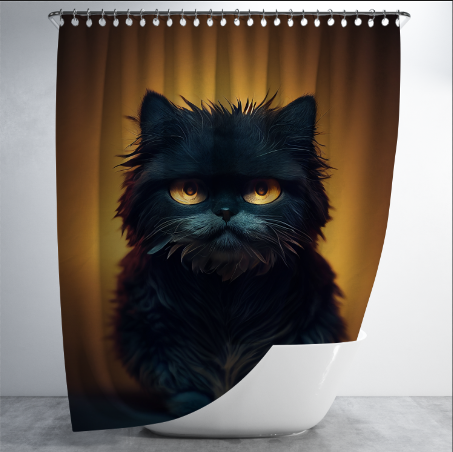 Штора в душ Чорний брутальний кіт для ванної 150х200 см