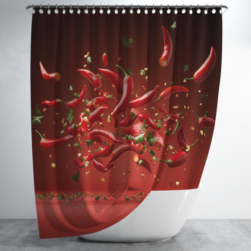Штора в душ Червоні перці овочі чілі для ванної 150х200 см