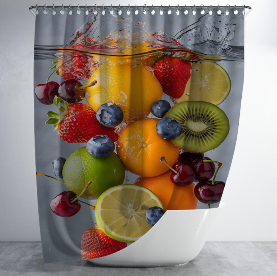 Штора в душ Фрукти ягоди у воді для ванної 150х200 см