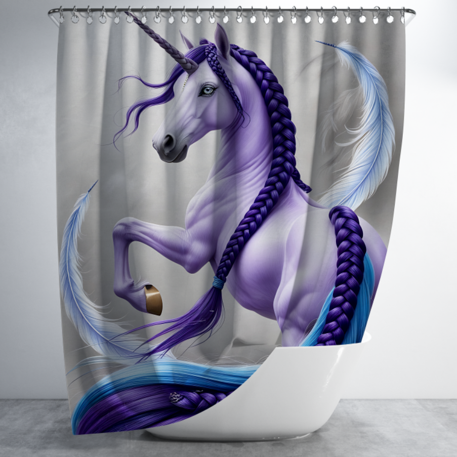 Штора в душ Фіолетовий єдиноріг кінь для ванної 150х200 см