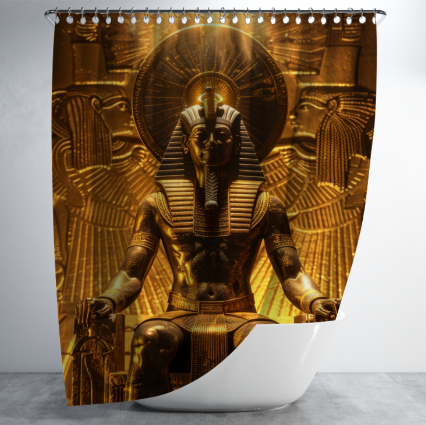 Штора в душ Фараон ієрогліфи єгипетська статуя для ванної 150х200 см