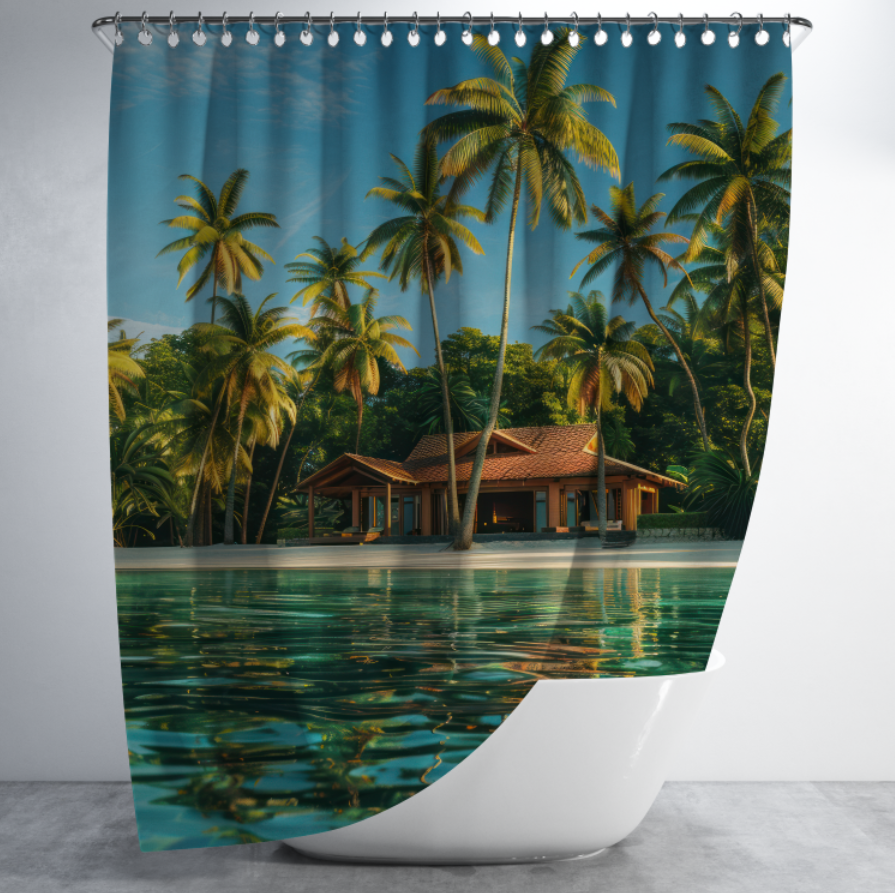 Штора в душ Тропічний пляж пальми гарний краєвид природа для ванної 150х200 см
