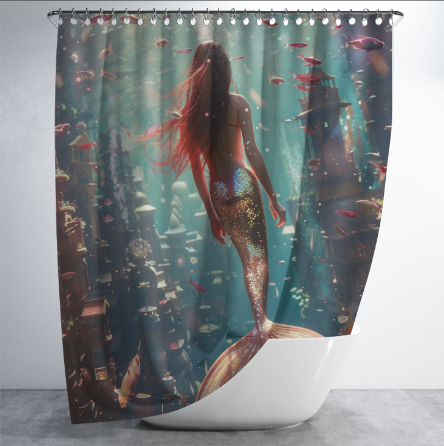 Штора в душ Русалка морський світ дно риби 2 для ванної 150х200 см
