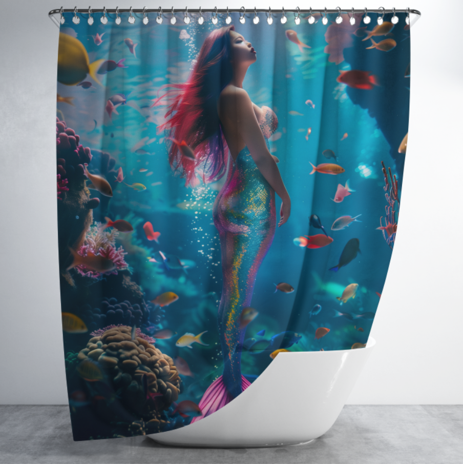 Штора в душ Русалка морський світ дно риби для ванної 150х200 см