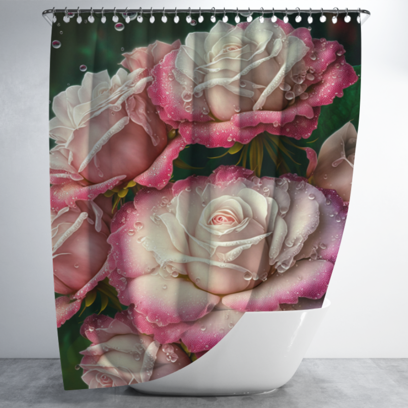 Штора в душ Рожево білі бутони троянд для ванної 150х200 см