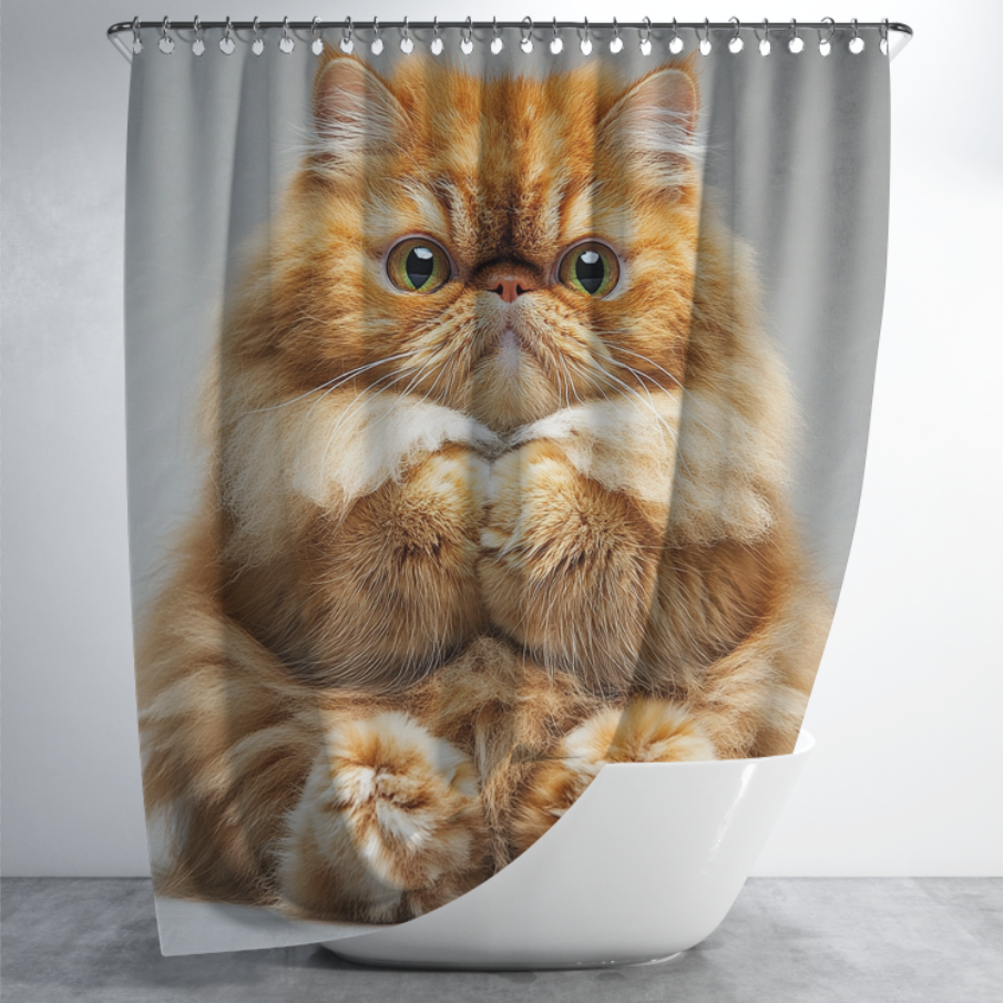 Штора в душ Пухнастий рудий кіт для ванної 150х200 см