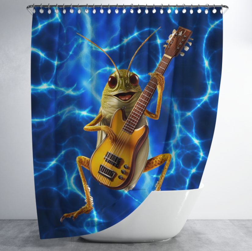 Штора в душ Прикольний цвіркун грає на електрогітарі для ванної 150х200 см