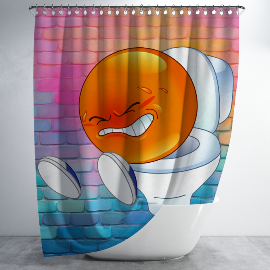 Штора в душ Прикольний емодзі смайлик сидить на унітазі і напружується для ванної 150х200 см