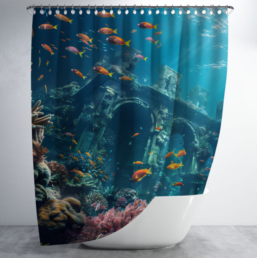 Штора в душ Підводні руїни Атлантида риби для ванної 150х200 см