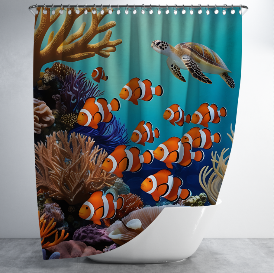 Штора в душ Підводний світ акваріум риби корали черепаха для ванної 150х200 см