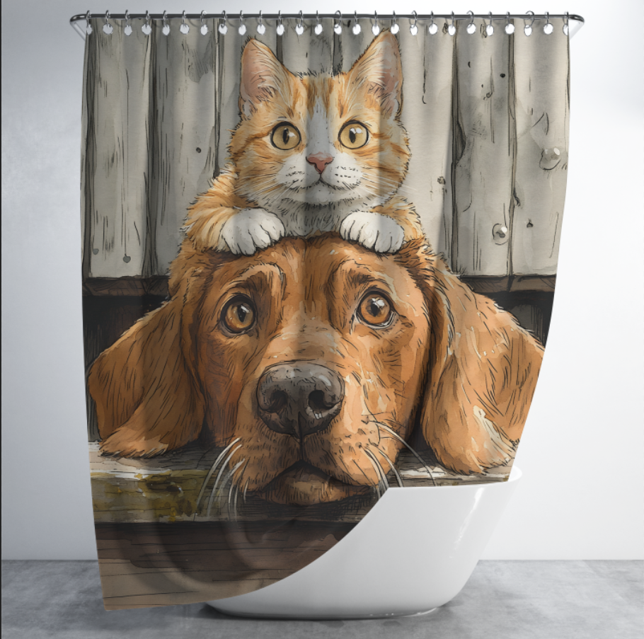 Штора в душ Песик кіт роблять селфі 1 для ванної 150х200 см