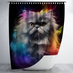 Штора в душ Перська кішка з райдужним димом для ванної 150х200 см