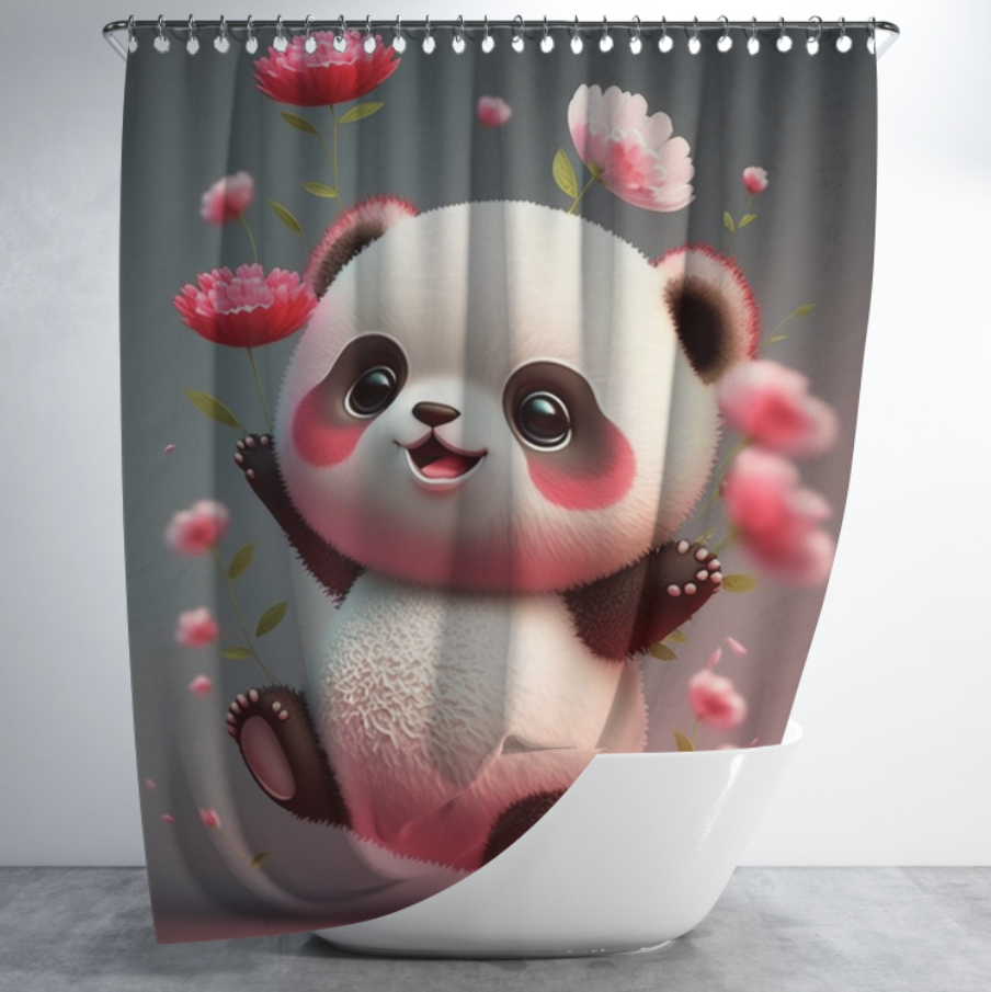 Штора в душ Панда з квітами 1 для ванної 150х200 см