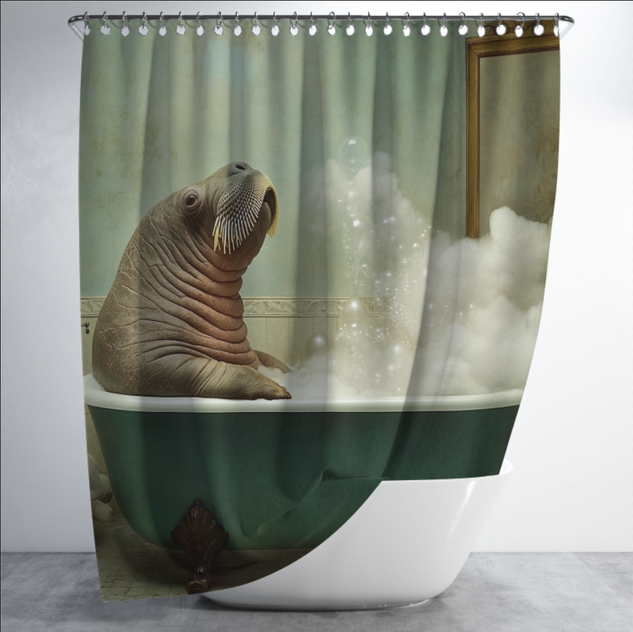 Штора в душ Морж купається у ванні 2 для ванної 150х200 см