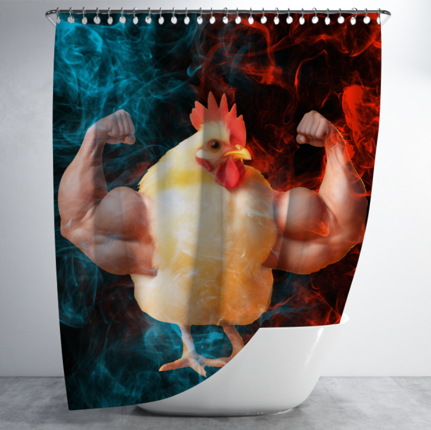 Штора в душ Мем півень з руками бодібілдера м'язи для ванної 150х200 см