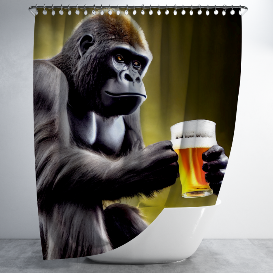 Штора в душ Мавпа горила з келихом пива для ванної 150х200 см