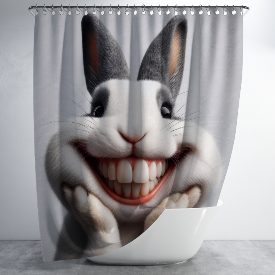 Штора в душ Кумедний кролик заєць з посмішкою для ванної 150х200 см