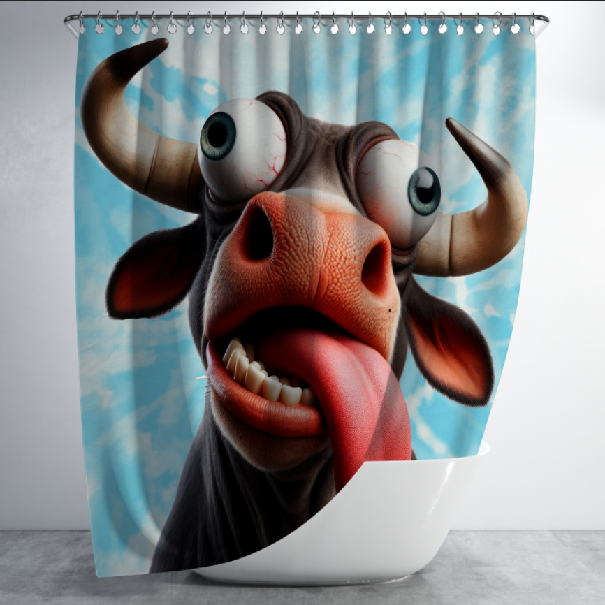 Штора в душ Кумедний веселий бик показує язика для ванної 150х200 см