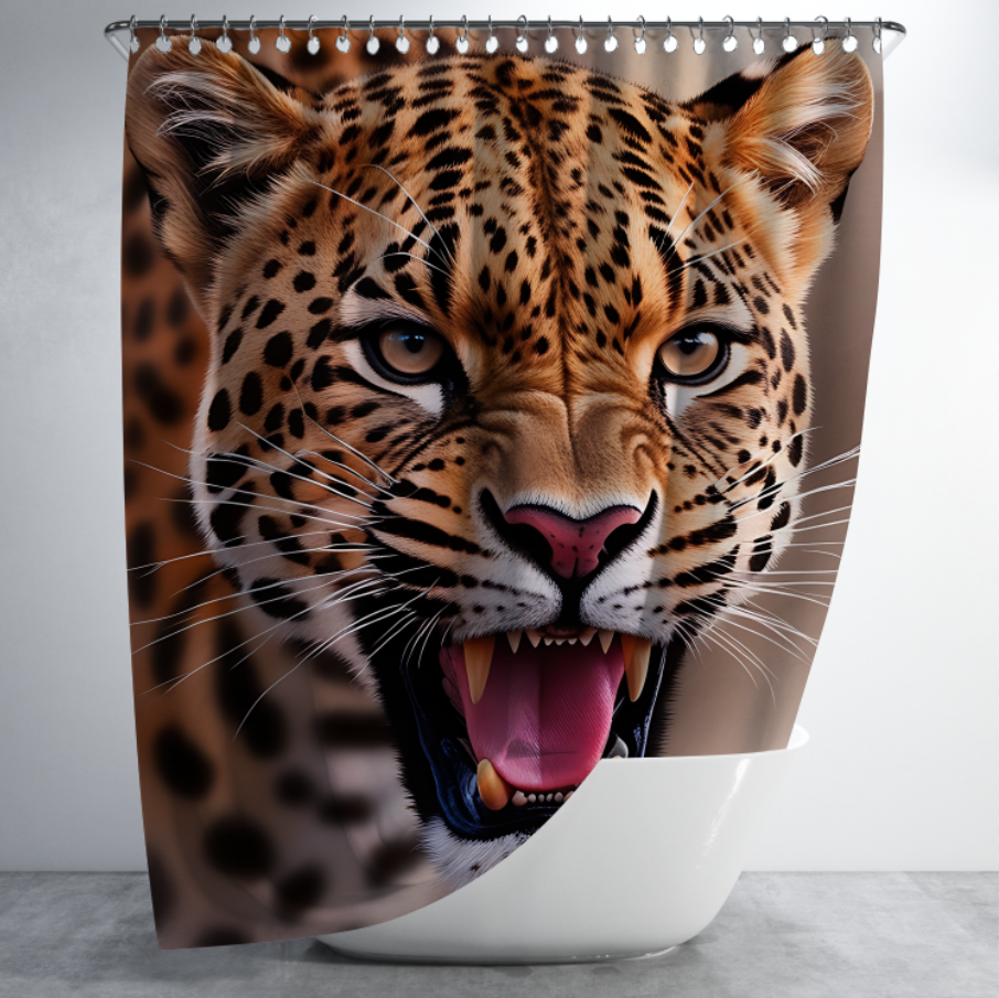 Штора в душ Крупний план леопард морда для ванної 150х200 см