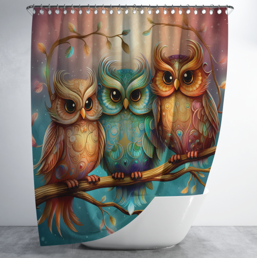 Штора в душ Казкові сови на гілці для ванної 150х200 см