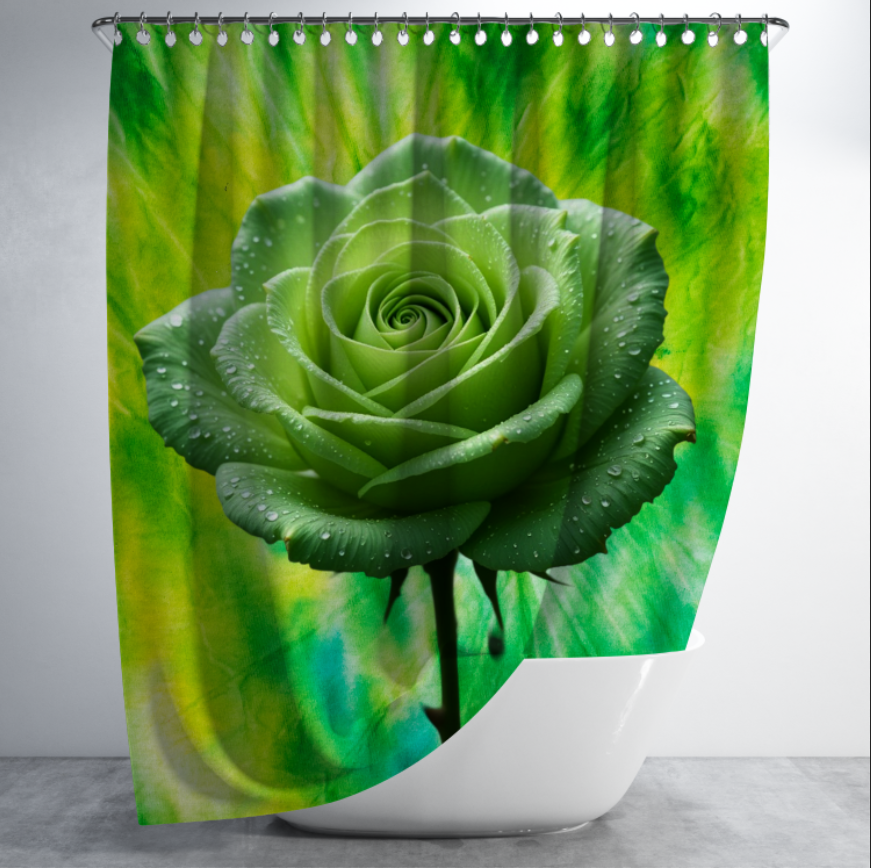 Штора в душ Зелена троянда бутон квітка для ванної 150х200 см