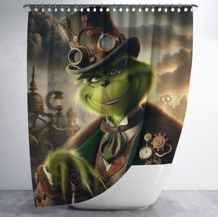 Штора в душ Зелена грінч стімпанк для ванної 150х200 см