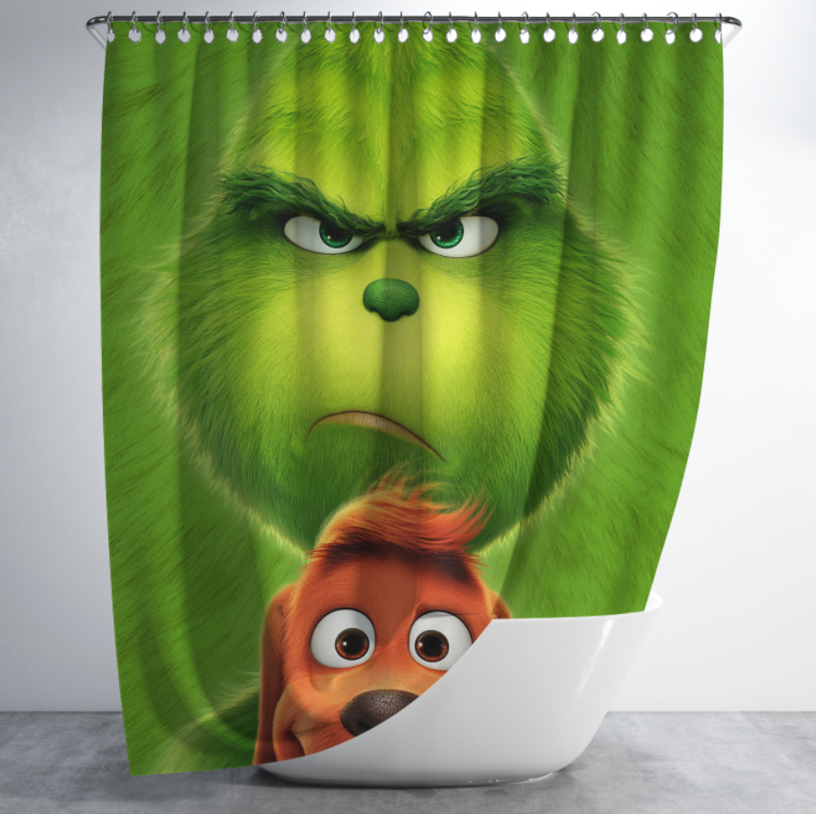 Штора в душ Зелена грінч з песиком макс для ванної 150х200 см