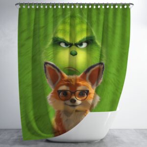 Штора в душ Зелена грінч з лисом лис для ванної 150х200 см