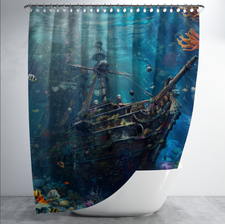 Штора в душ Затонулий корабель судно на дні океану 2 для ванної 150х200 см