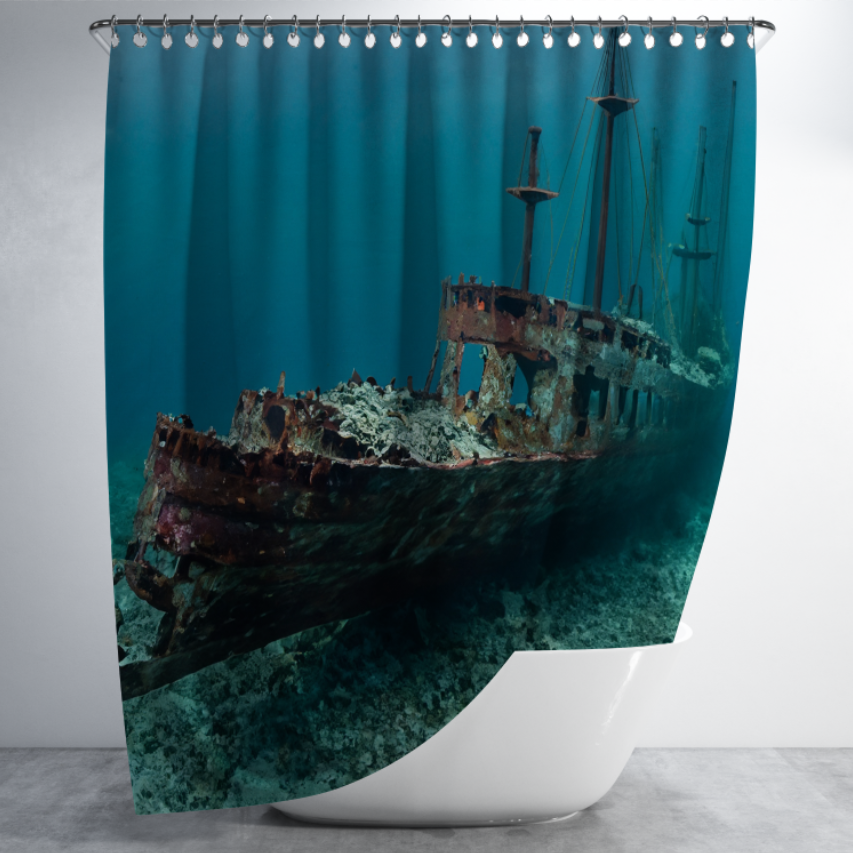 Штора в душ Затонулий корабель судно на дні океану 1 для ванної 150х200 см
