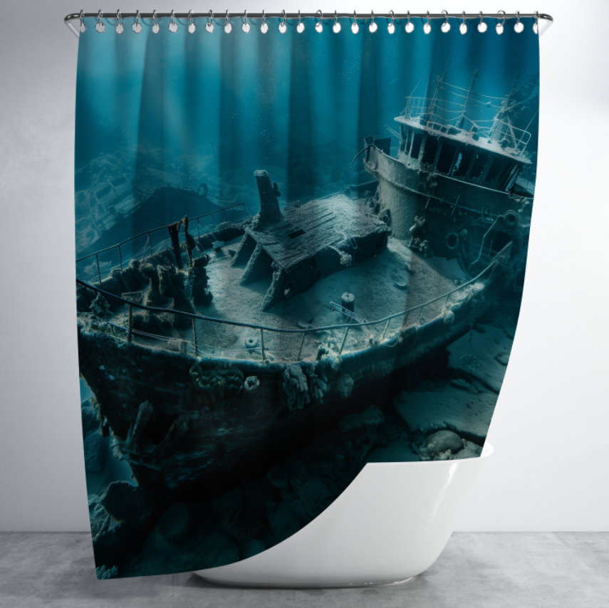 Штора в душ Затонулий корабель судно на дні океану для ванної 150х200 см