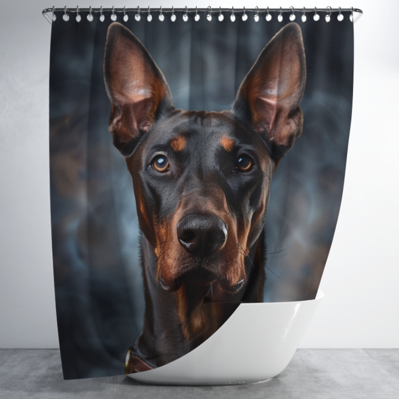 Штора в душ Доберман собака портрет крупний план для ванної 150х200 см