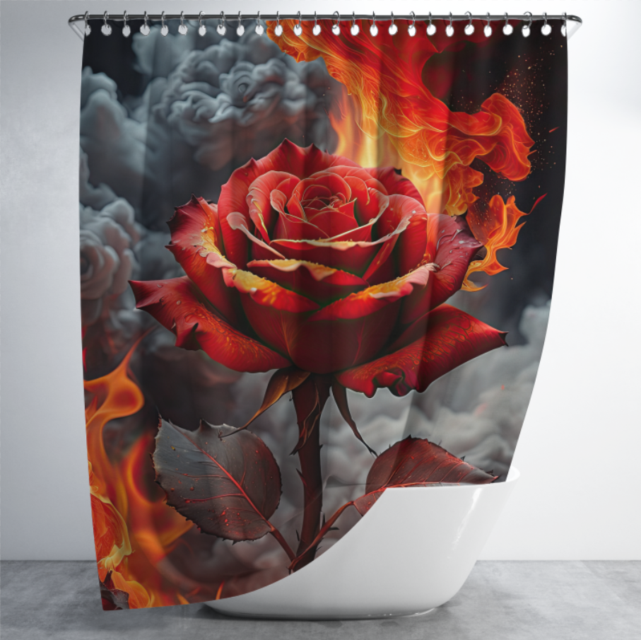 Штора в душ Вогняна троянда квітка в диму для ванної 150х200 см