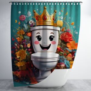 Штора в душ Веселий унітаз з квітами та короною мульт 1 для ванної 150х200 см