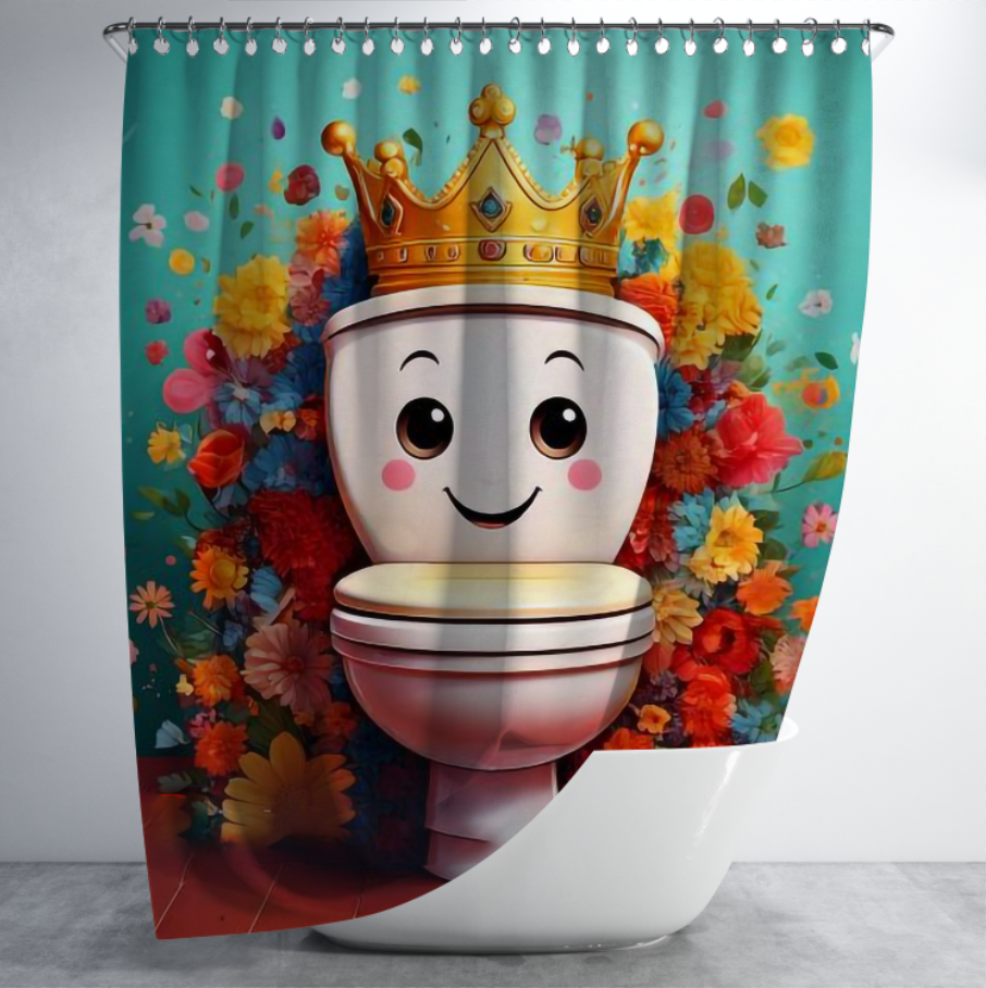 Штора в душ Веселий унітаз з квітами та короною мульт для ванної 150х200 см